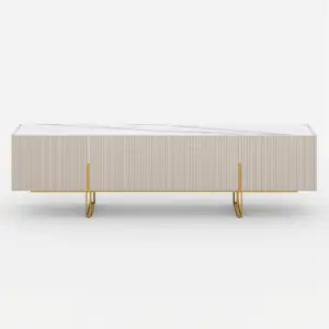 إيلورى وحدة تلفزيون من الخشب الطبيعي مع سطح بديل رخام وأرجل من الأستانلس