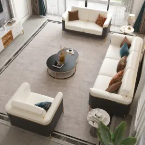 ديورا طقم كنبتين وكرسي من الخشب الطبيعي وأرجل من الأستانلس الذهبي