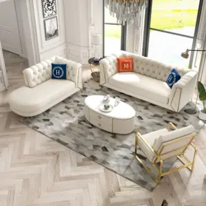 ڤرساي طقم جلوس أنيق مكون من كنبتين وكرسي بلمسات ذهبية